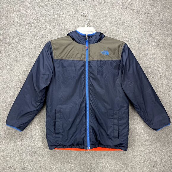 The North Face Jacket Boys L 14 16 Reversible Blue Puffer Fleece Coat Hooded